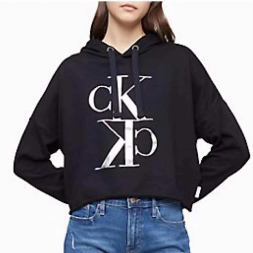 Calvin Klein Jeans Cropped Hoodie Black with Large CK Logo – Size S - Picture 9 of 9